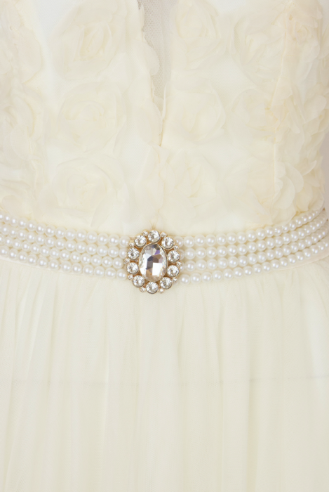 Платье-пачка "Жанмари" шампань, нюдовое, кремовое, объемные розы, макси