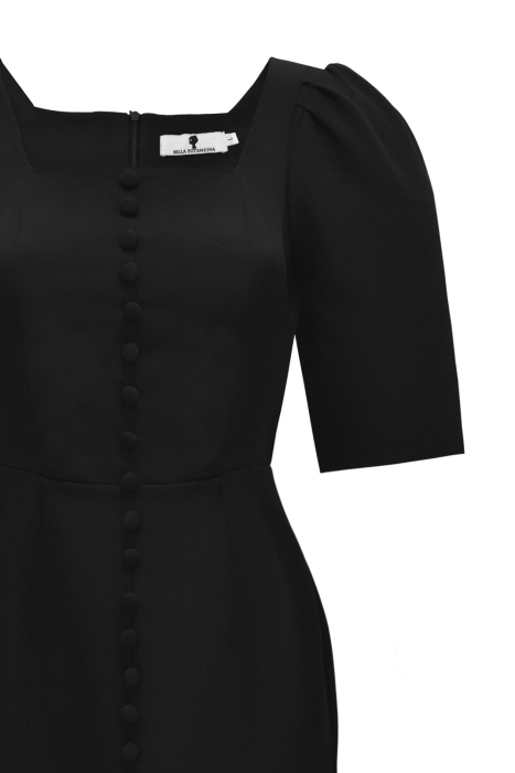 Платье "Мэдлин" черное, декорированное пуговицами, короткий рукав, миди