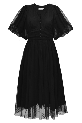 Платье "Изабелла" черное, фатин в точку, миди
