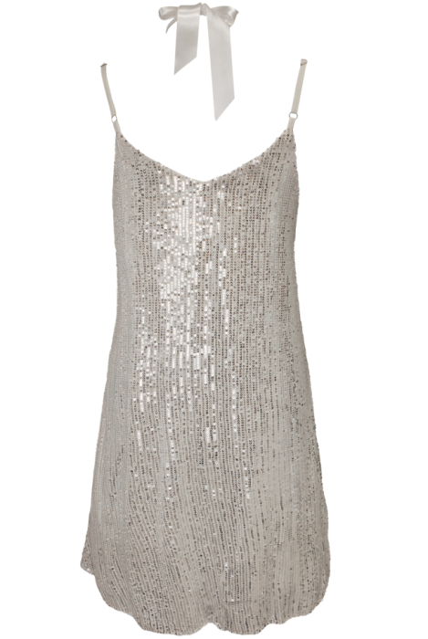 Платье - комбинация "Лилу" белая, серебристые пайетки, мини