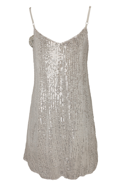Платье - комбинация "Лилу" белая, серебристые пайетки, мини