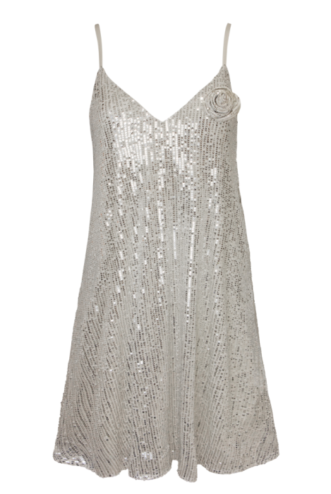Платье - комбинация "Лилу" белая, серебристые пайетки, мини