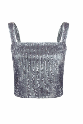 Топ - кроп "Вуди" серый, серебристые пайетки
