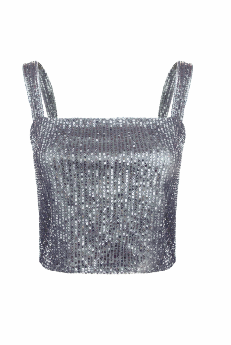 Топ - кроп "Вуди" серый, серебристые пайетки
