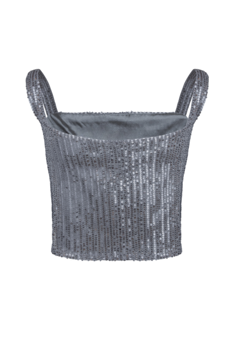 Топ - кроп "Вуди" серый, серебристые пайетки