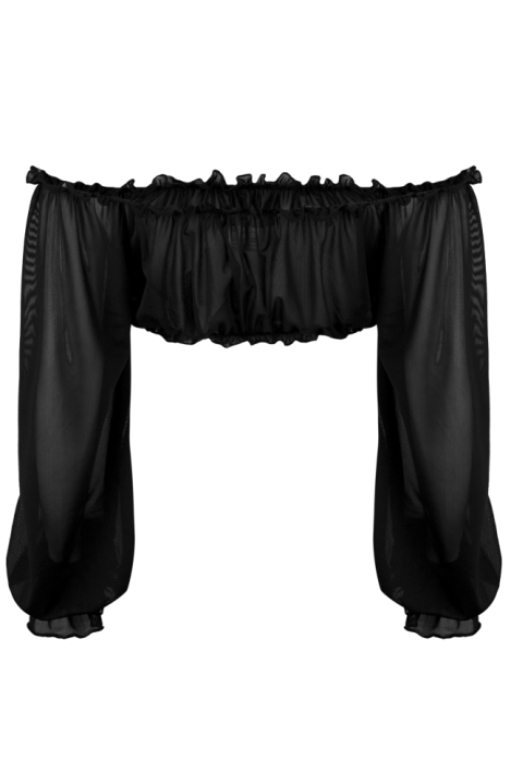 Топ - кроп - бра черный, фатин, длинный рукав