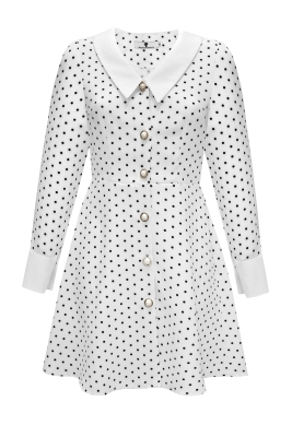 Платье "Райли" белое, черный горох, белый воротник и манжеты, мини