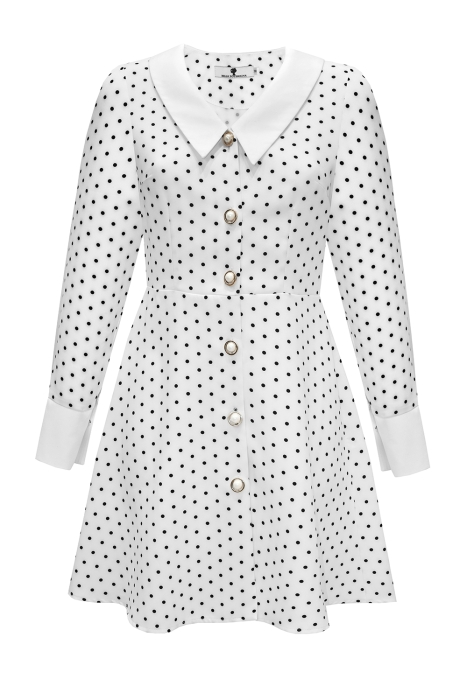 Платье "Райли" белое, черный горох, белый воротник и манжеты, мини