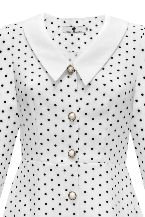 Платье "Райли" белое, черный горох, белый воротник и манжеты, мини