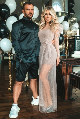 Платье "Линьёр" бежевое, со стразами