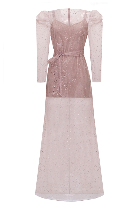 Платье "Линьёр" бежевое, со стразами