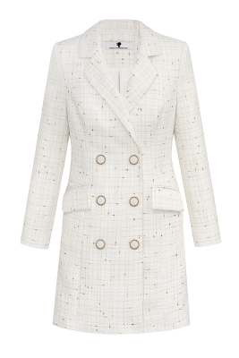 Платье-жакет "Мэйсон" белый, удлинненный, золотистая клетка
