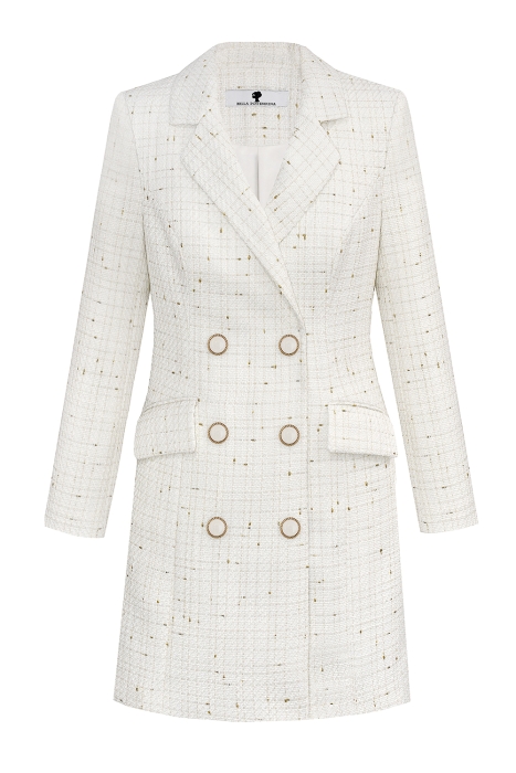 Платье-жакет "Мэйсон" белый, удлинненный, золотистая клетка