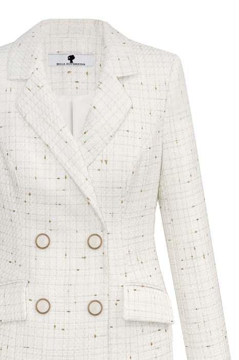 Платье-жакет "Мэйсон" белый, удлинненный, золотистая клетка