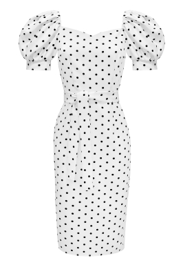 Платье "Эленика" белое, черный горох, миди