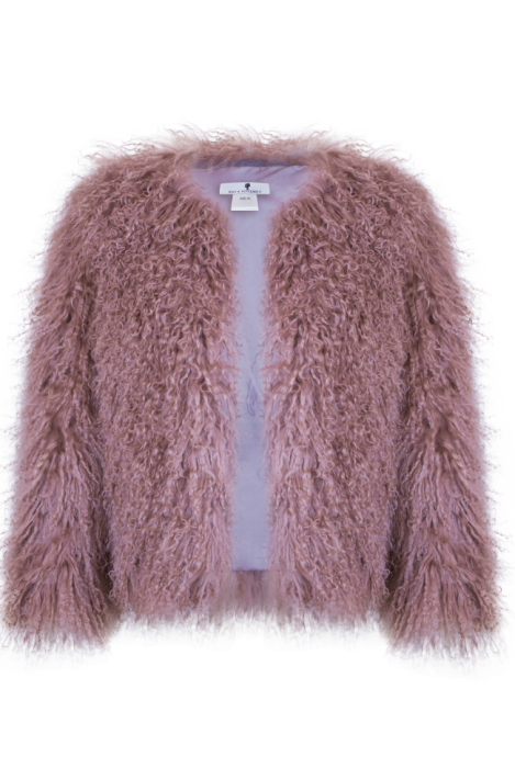 Шуба (полушубок) "Лорель" пыльная роза, мех лама (натуральный) 62 см