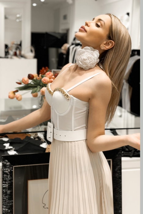 Юбка светло - бежевая, плиссе, макси (длина 100 см)