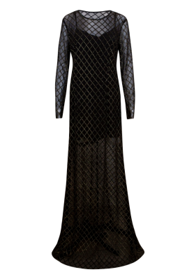 Платье "София" черное, с комбинацией, фатин, ромбы золото