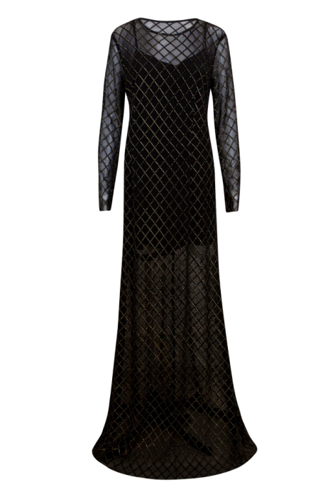 Платье "София" черное, с комбинацией, фатин, ромбы золото