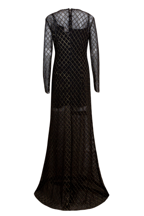 Платье "София" черное, с комбинацией, фатин, ромбы золото