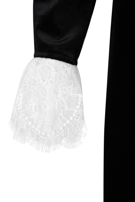 Платье "Бастьен" черное, бархат, барокко, жабо, белое кружево, миди