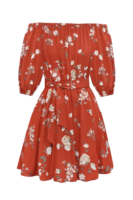 Платье "Сима" терракотовое, цветочный принт