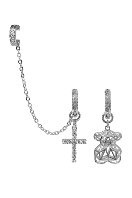 Серьги - трансформеры с крестиком и каффой, серебристые