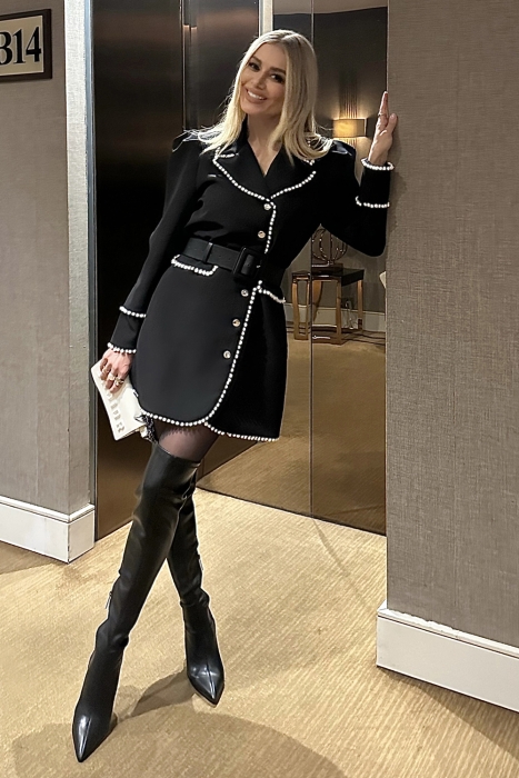 Платье - пиджак "Малика" черное, с белой каймой