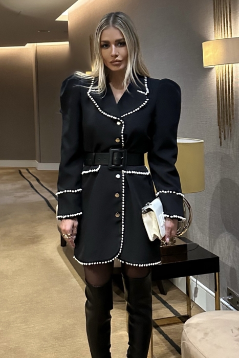 Платье - пиджак "Малика" черное, с белой каймой