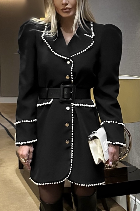 Платье - пиджак "Малика" черное, с белой каймой