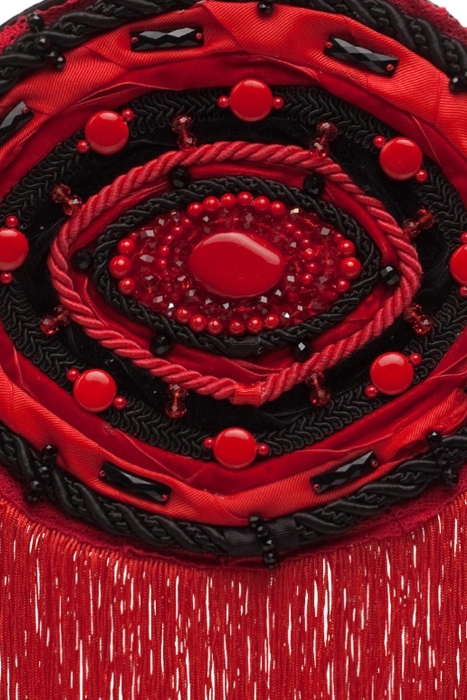 Ридикюль круглый  черный с красным,жемчуг
