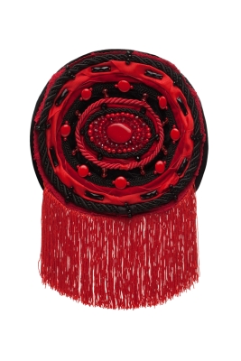 Ридикюль круглый  черный с красным,жемчуг