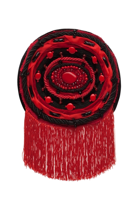 Ридикюль круглый  черный с красным,жемчуг