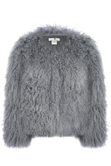 Шуба (полушубок) "Лорель" серая (светлый графит), мех лама (натуральный) 62 см.