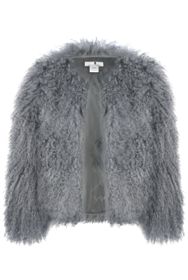 Шуба (полушубок) "Лорель" серая (светлый графит), мех лама (натуральный) 62 см.