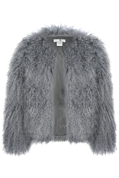 Шуба (полушубок) "Лорель" серая (светлый графит), мех лама (натуральный) 62 см.