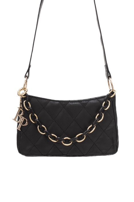 Сумка "Блайн" черная, стеганая, ручка комбинированная цепь