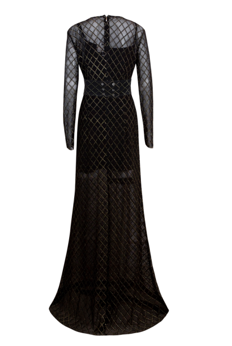 Платье "София" черное, с комплектом, фатин, ромбы золото