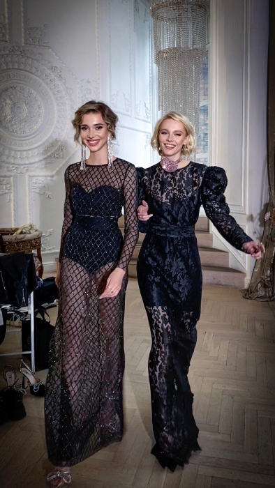 Платье "София" черное, с комплектом, фатин, ромбы золото