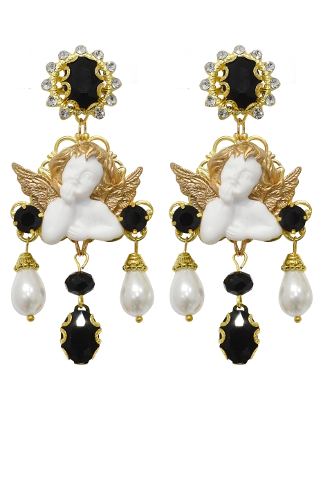 Серьги "Ангелы" винтажные, с жемчугом и камнями, золотистые