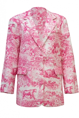 Пиджак - жакет "Ричард" молочный, розовый принт "прованс" 