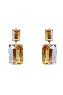 Серьги золотистые, с бежевыми крупными камнями - стеклярусом