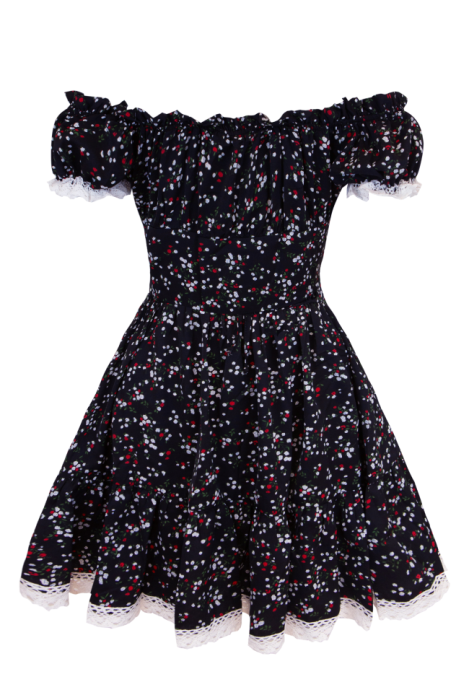 Платье "Коринн" Черное с маленькими цветами ,Мини, Кружевные рукава