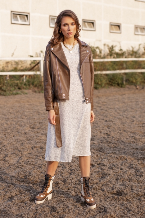 Платье "Элена" белое, принт цветы, РОСТ 165