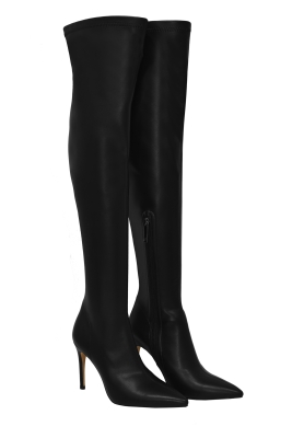 Сапоги - ботфорты черные, на шпильке