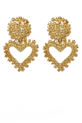 Серьги "Сердце" золотистые, рельефные