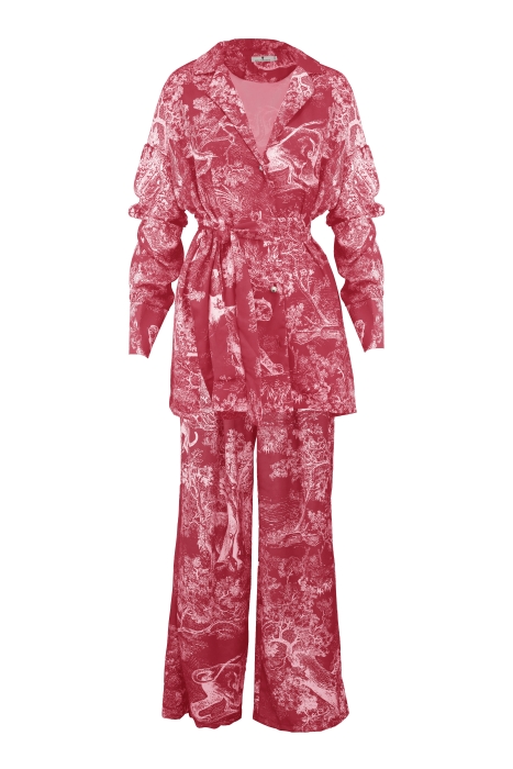 Костюм - пижама "Паскаль" молочный, красно-розовый принт "прованс"