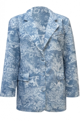 Пиджак - жакет "Ричард" молочный, серый принт "прованс" 