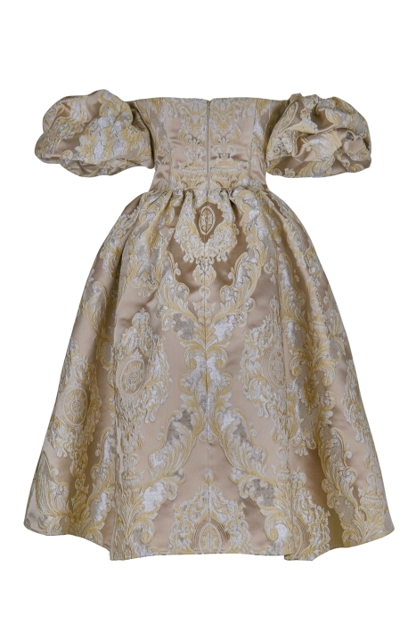 Платье "Версаль" бежево - золотистое, атлас, вышивка, вензеля, миди