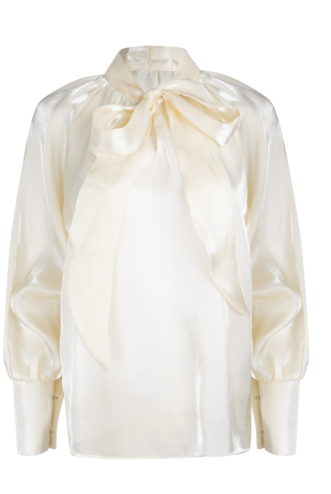 Блуза "Наоми" шампань, нюдовая, светло-бежевая, органза, бант на шее